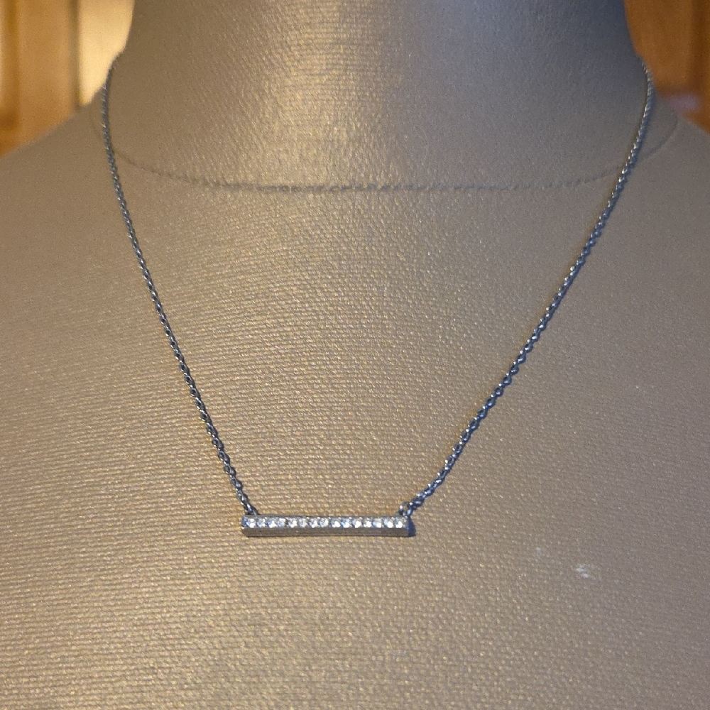 Fossil Silver Crystal Bar Pendant Necklace